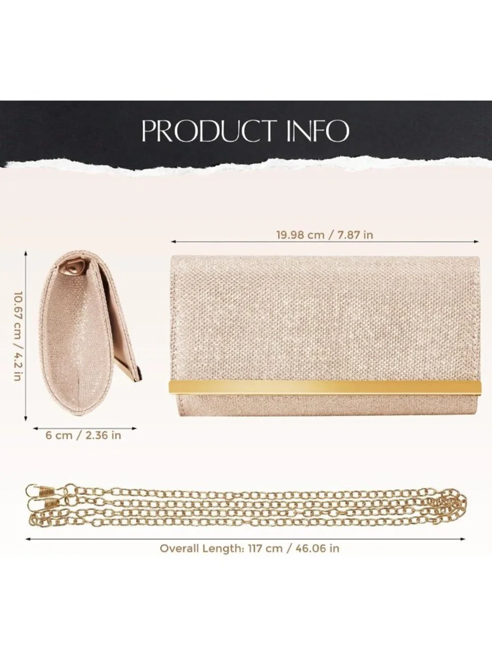 Glamorous Sparkly Clutch Purse for Women with Detachable Chain Strap - Perfect